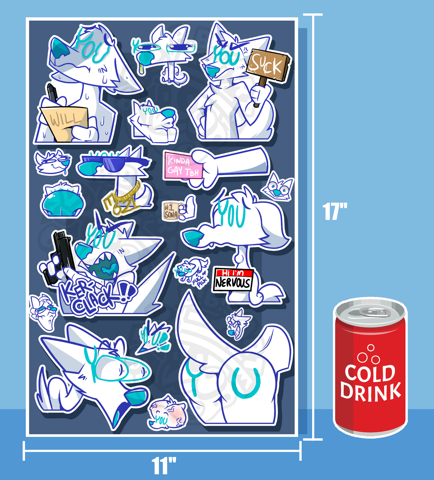 'YCH DOG!' JUMBO 11x17in Sticker Sheet