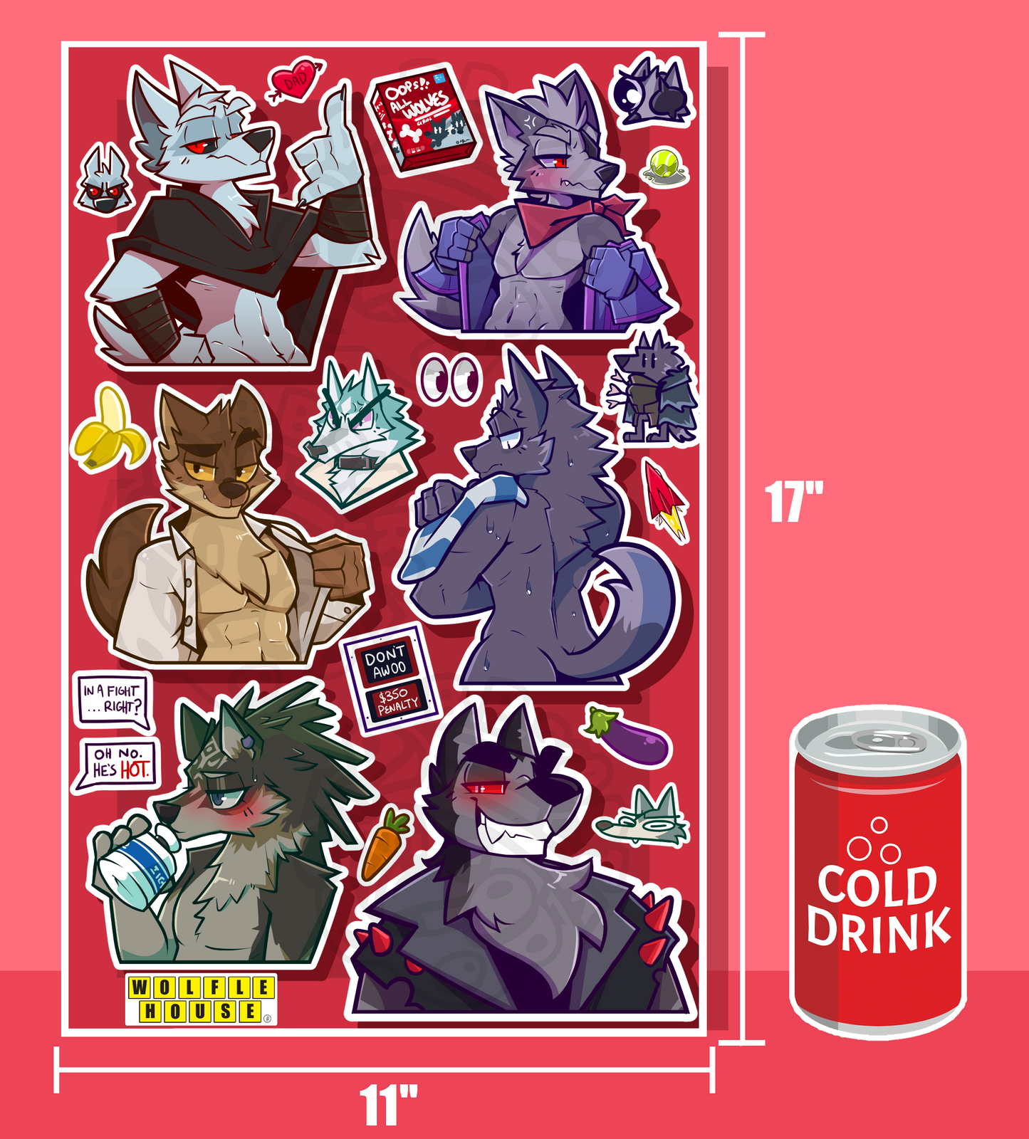 'OOPS ALL WOLVES' JUMBO 11x17in Sticker Sheet